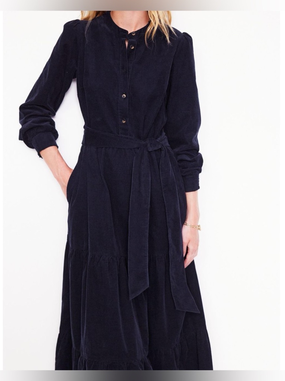 Boden | Blue Corduroy Tiered Dress | 8p - Picture 2 of 11